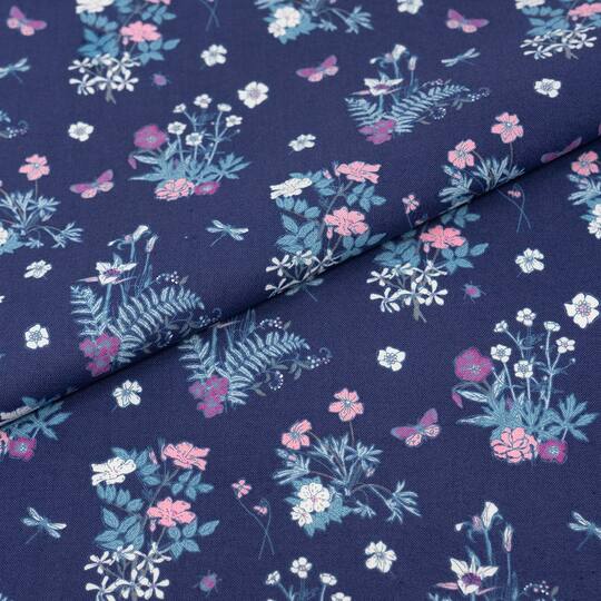 SINGER Floral Bouquets on Blue Cotton Fabric